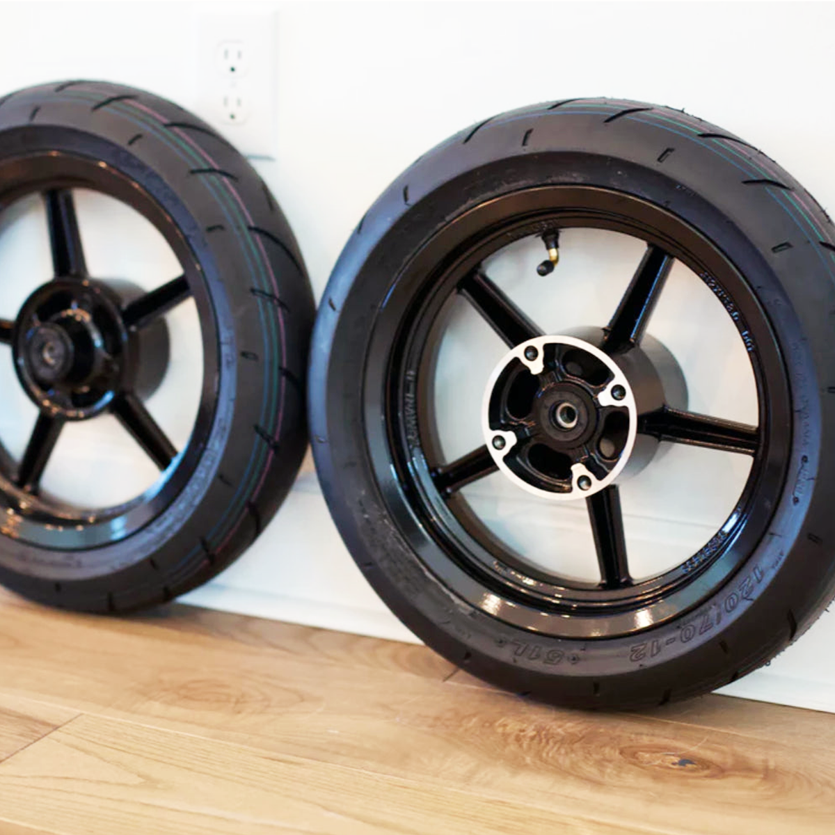 12-inch supermoto wheel set for Tuttio, Yozma, HeyBike and Razor mini motos - alternate angle