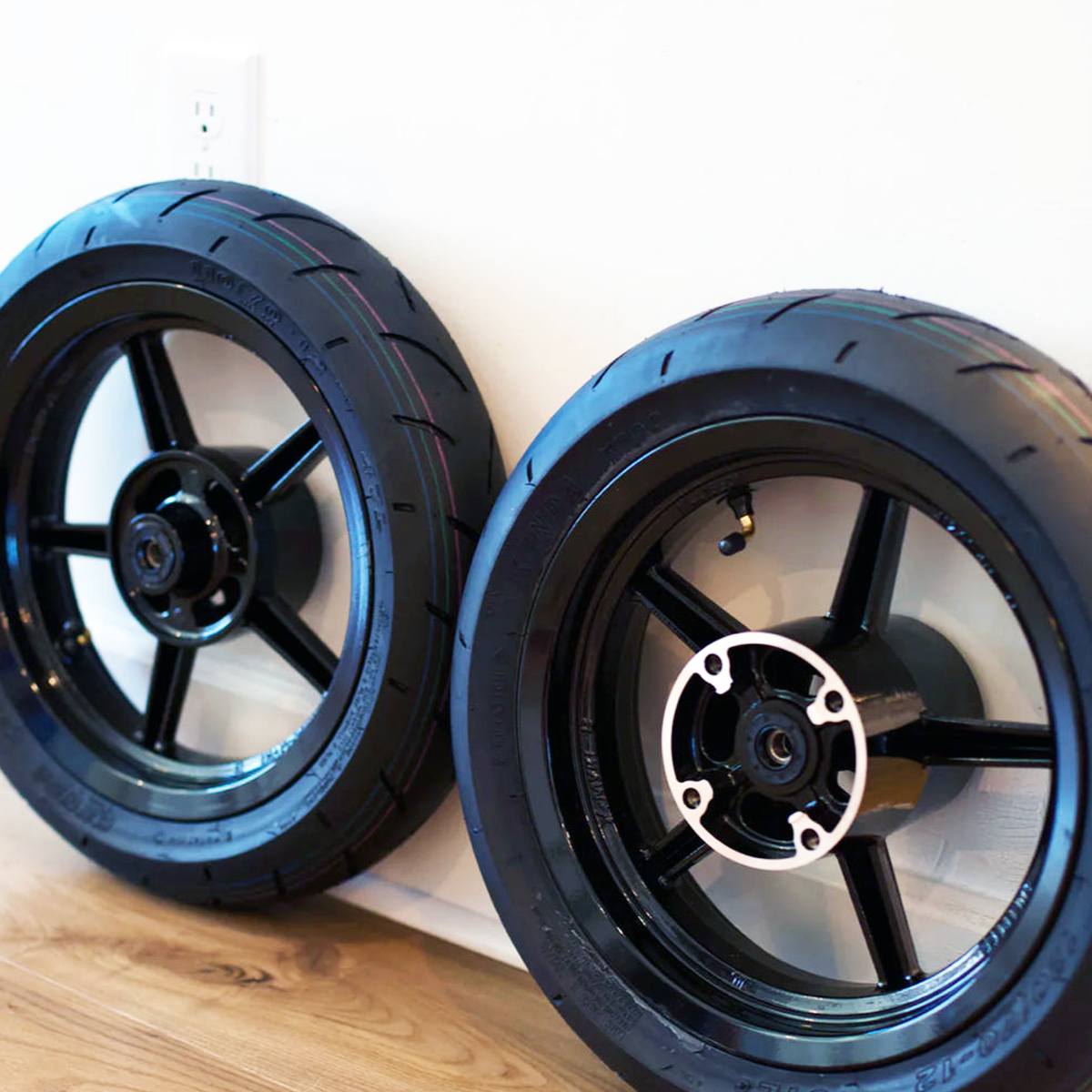 12-inch supermoto wheel set for Tuttio, Yozma, HeyBike and Razor mini motos - different angle