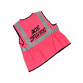 A neon pink high-visibility safety vest with reflective silver stripes and black trim, featuring the 'AXIS STUDIOS' logo printed in black on the back. The vest is displayed flat against a white background with black letterbox bars on the left and right.
