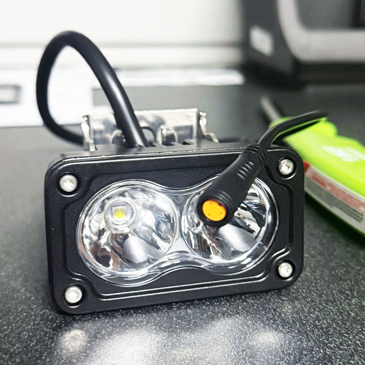 Super73 Baja light V2, 2000-lumen factory-wired light - close-up detail