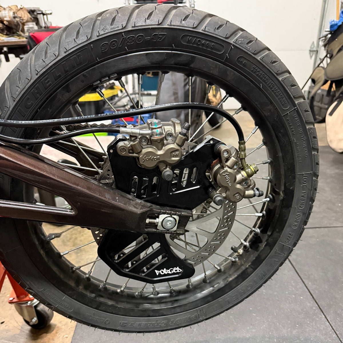 Sur-Ron and E-Ride foot brake kit with Ultra Bee calipers - detail view