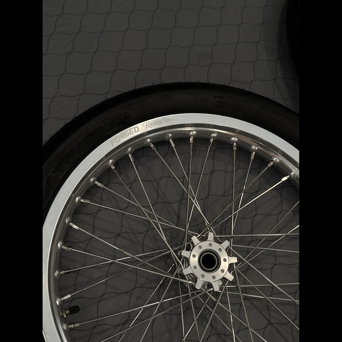 Surron Light Bee X / E-Ride Pro Supermoto Wheelset (Thick/Wide) - Chrome Silver / Gloss Black Forged Racing