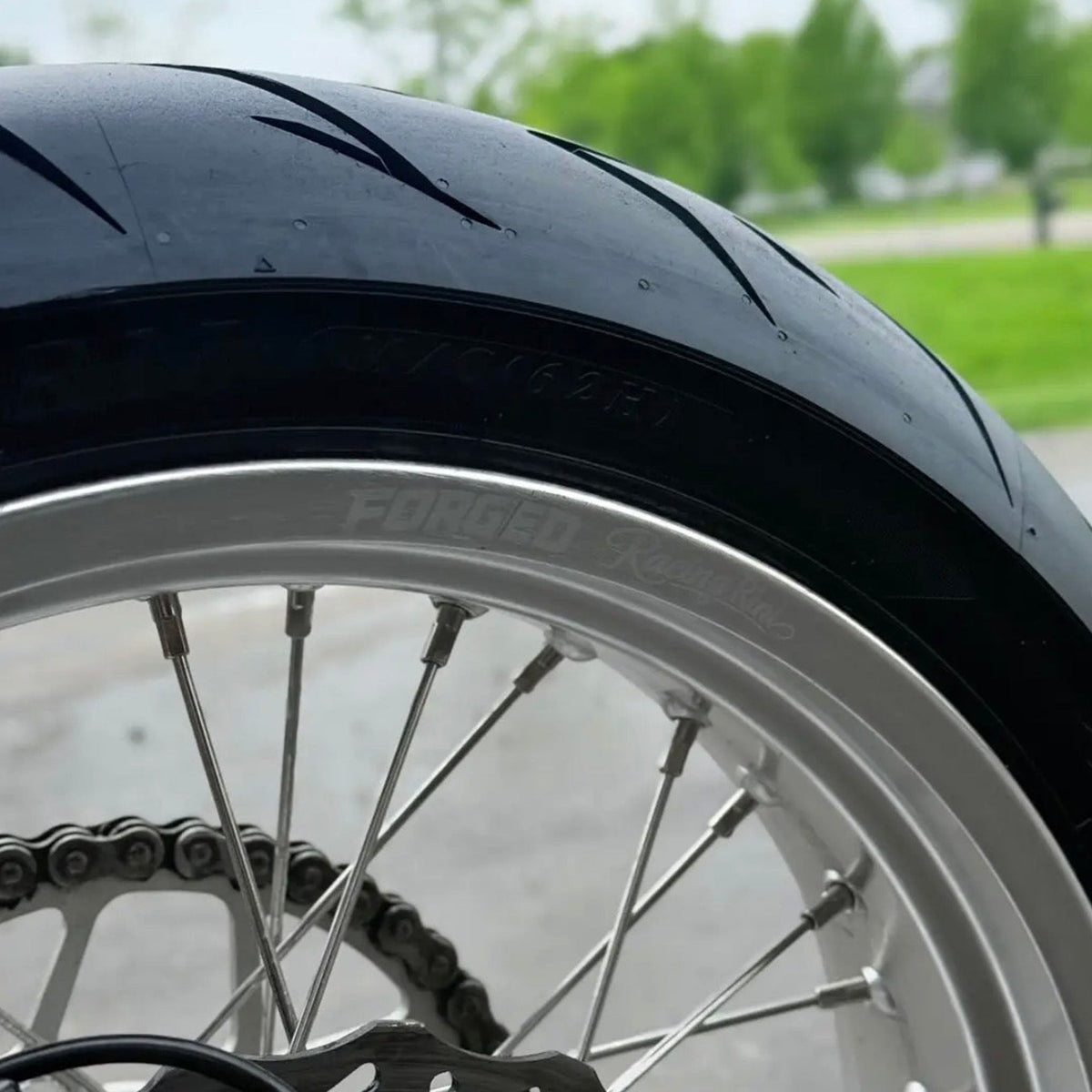 Sur-Ron Ultra Bee 17-inch supermoto wheel set in black and chrome finish - view 7