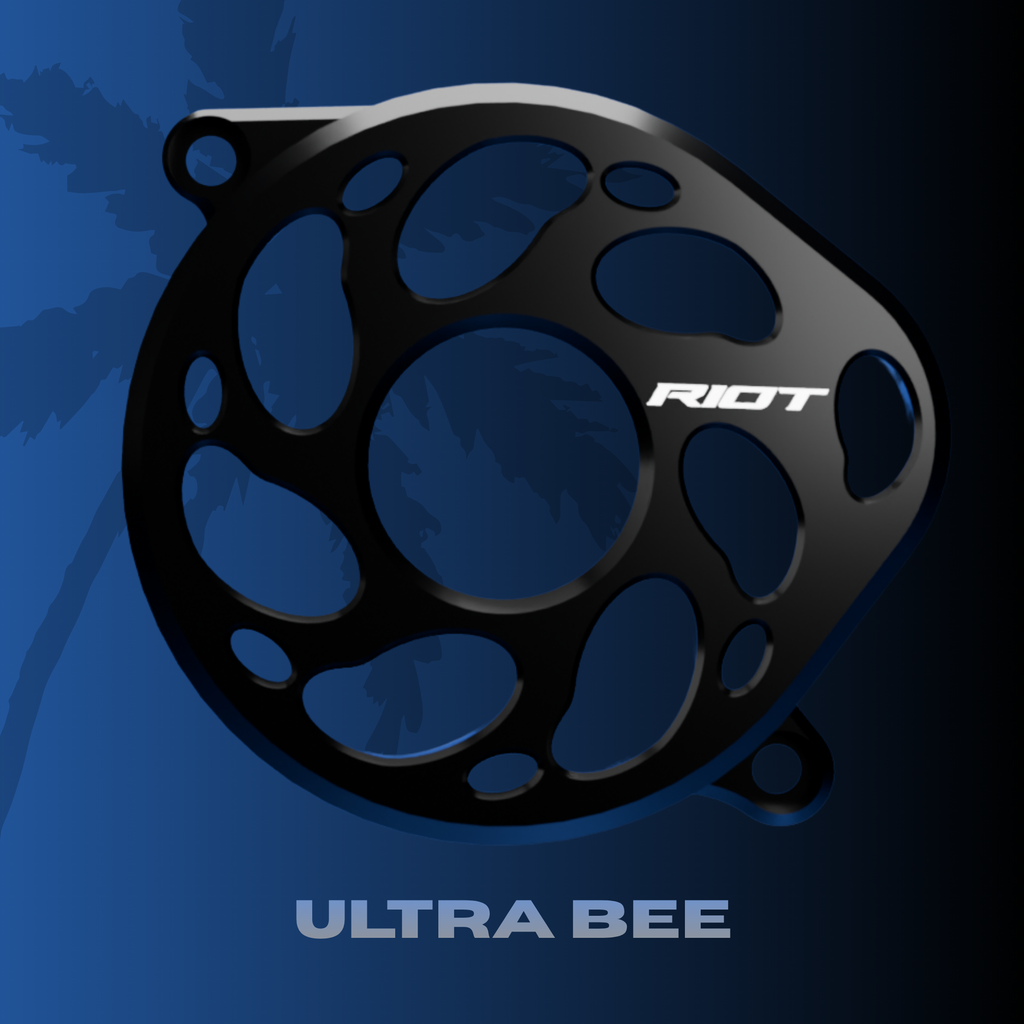 Sur-Ron Ultra Bee billet aluminum motor cover, 5-axis CNC - close-up detail