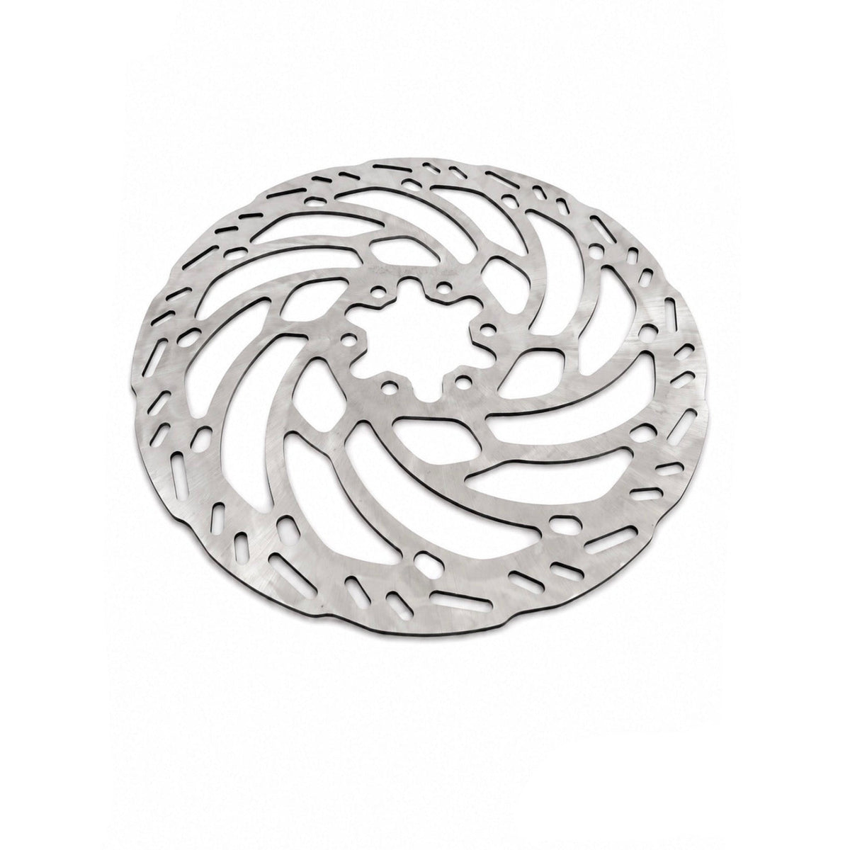 A silver metallic disc brake rotor with a cutout swirl pattern, shown on a white background with a black AXIS logo in the bottom right corner.