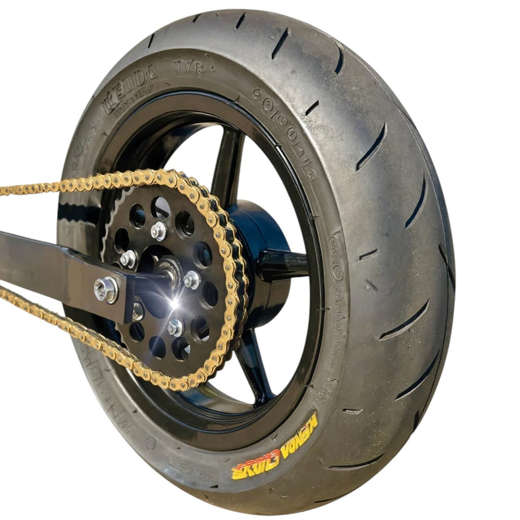Tuttio and Yozma 12-inch chrome supermoto wheel set - alternate angle